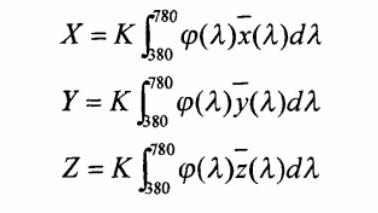 顏色的三刺激值X、Y、Z計(jì)算公式